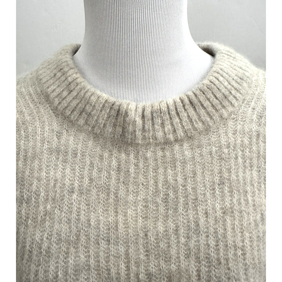Everlane Sweater L Cocoon Alpaca Beige Long-Sleeve Pullover Crewneck Ribbed Knit - Picture 3 of 7